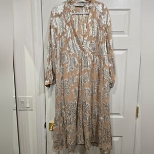 IRO Silver and Tan Long Sleeve Dress